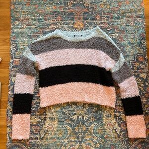 Striped Fuzzy Sweater - Pink, Black, Gray